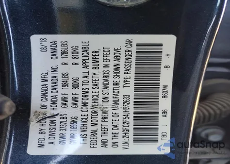 2018 Honda Civic Lx из США, поврежденный, VIN 2HGFC2F54JH552633